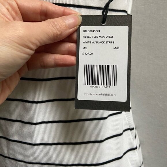 NWT Brunette the Label  Ribbed Stripped Tube Strapless Maxi Dress Sz M/L - Picture 7 of 10
